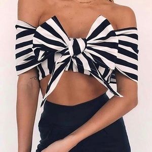 Large Tie Up Bow Crop Top